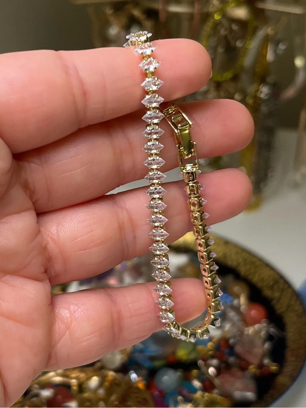 Clear Cubic Zirconia Gold Tone Tennis Bracelet